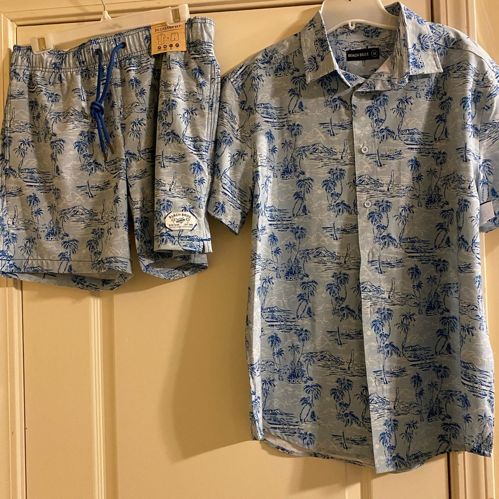 Blue Island Kids Pajama Set - Tropical Blue and White